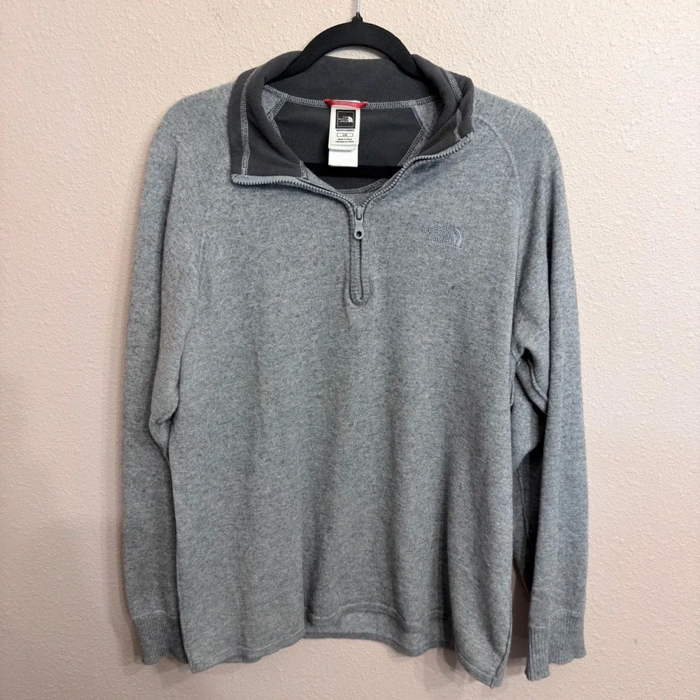The North Face Mt. Tam 1/4 Zip Sweater Mens Gray Cotton Wool Blend Sweater Large